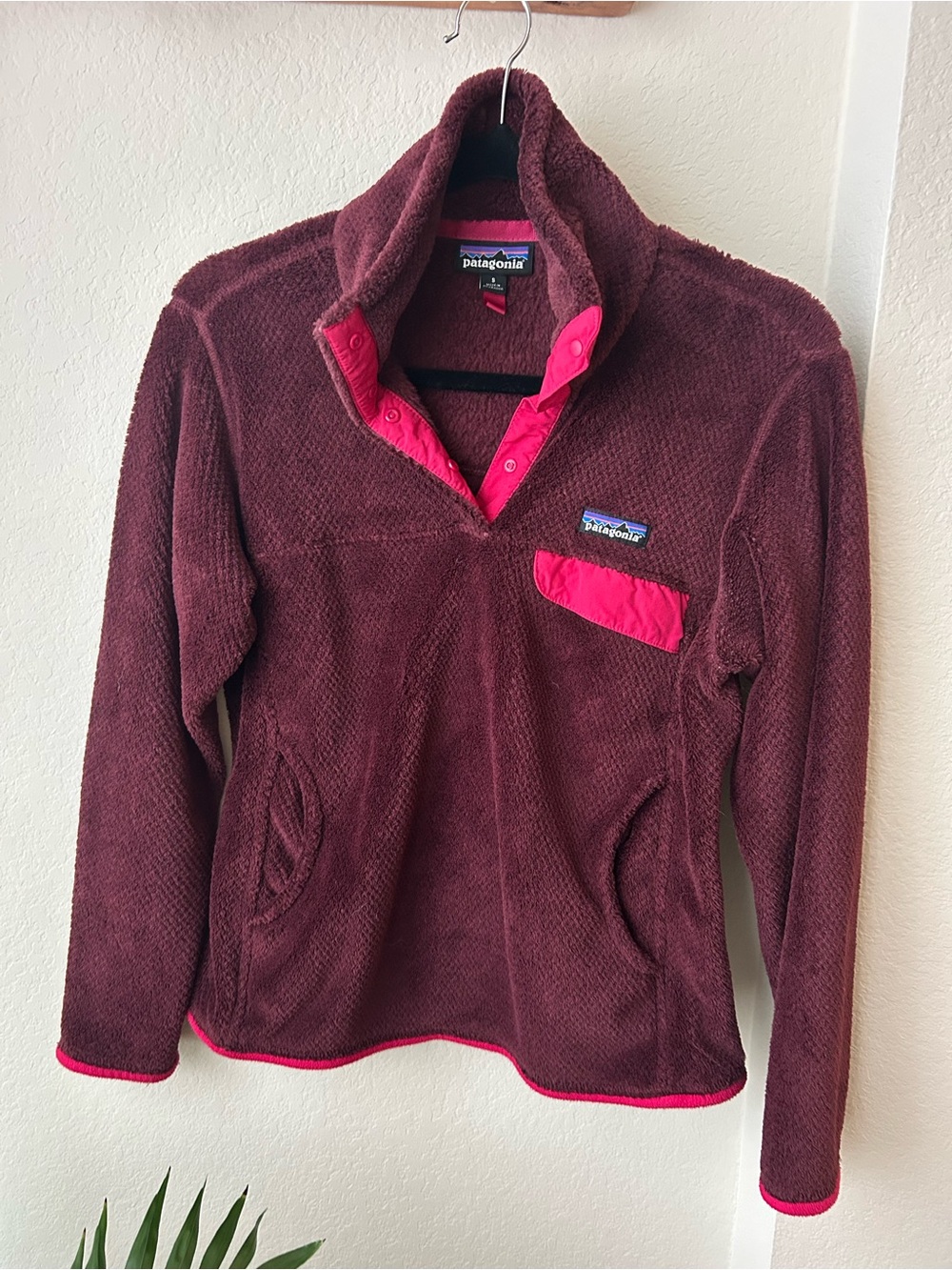Patagonia Burgundy Fleece Pullover with Pink Accents
